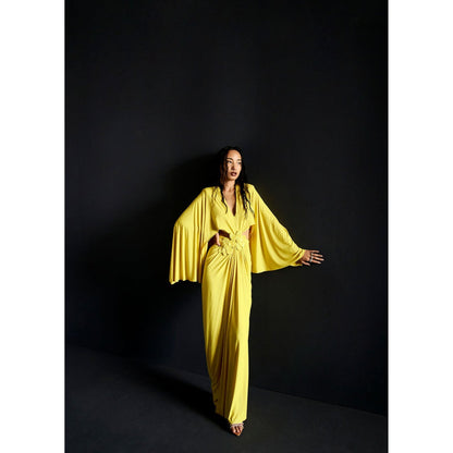 Manika Nanda Yellow Batwing Sleeve Cutout Gown