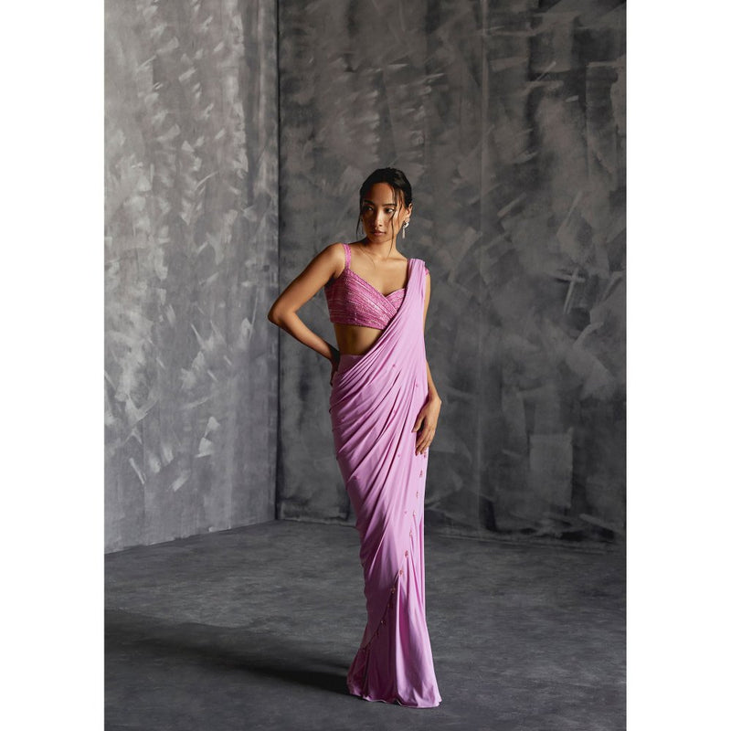Manika Nanda Lavender Embellished Pre Draped Saree with Stitched Blouse