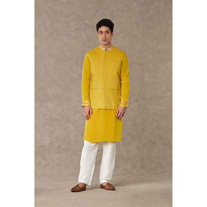 Masaba Corn Yellow Tissue Nehru Jacket with Kurta and Pant (Set of 3)