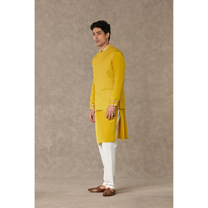 Masaba Corn Yellow Tissue Nehru Jacket with Kurta and Pant (Set of 3)