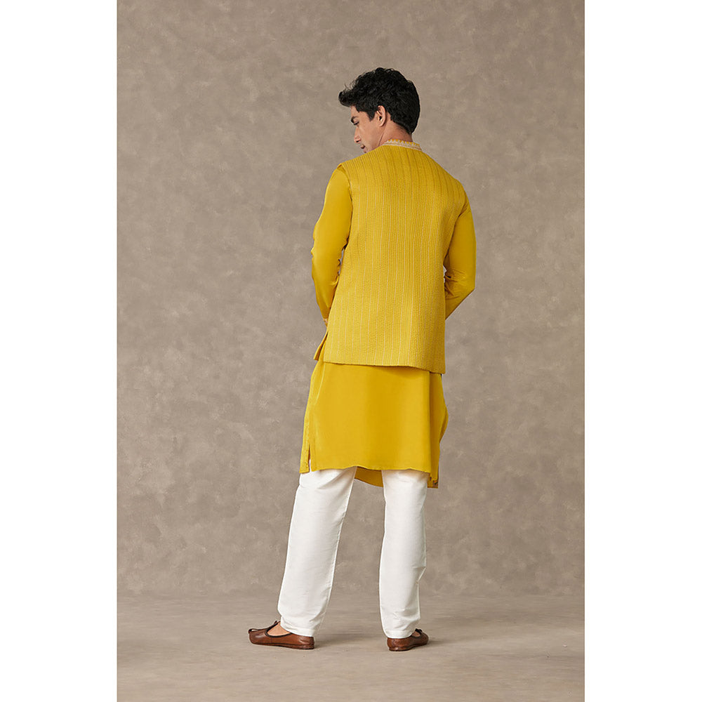 Masaba Corn Yellow Tissue Nehru Jacket with Kurta and Pant (Set of 3)