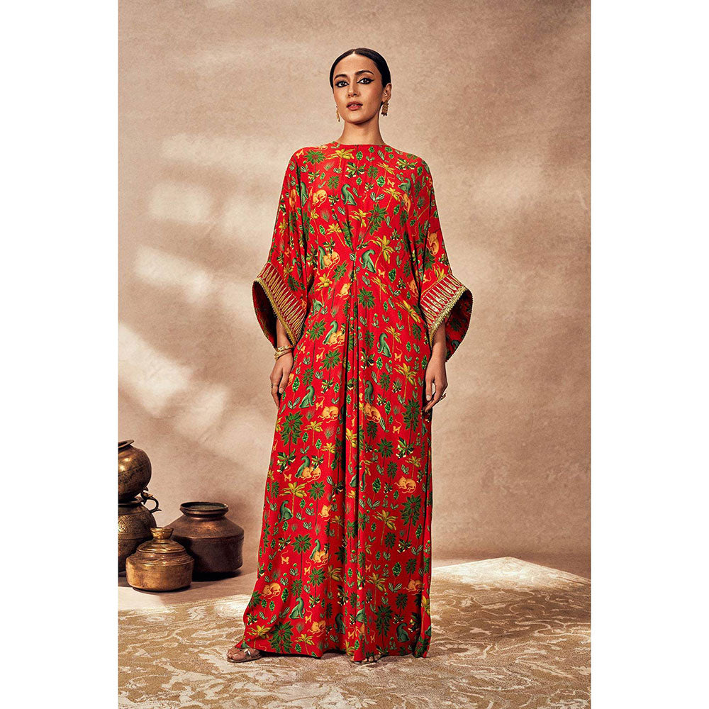 Masaba Red Tropical Rhapsody Kaftan Dress