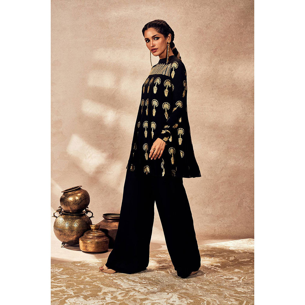 Masaba Black Traveller's Palm Tunic with Palazzo (Set of 2)