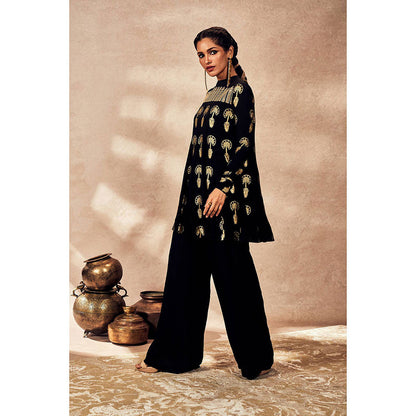 Masaba Black Traveller's Palm Tunic with Palazzo (Set of 2)