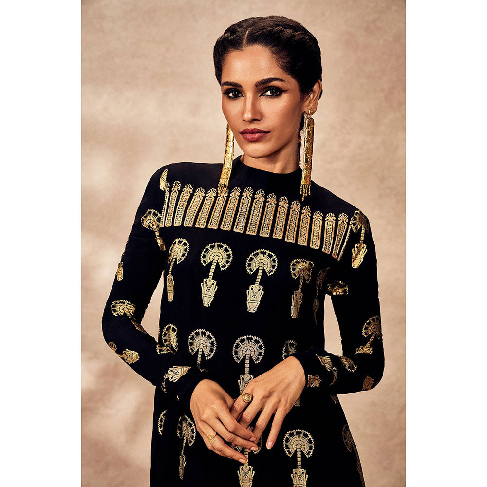 Masaba Black Traveller's Palm Tunic with Palazzo (Set of 2)