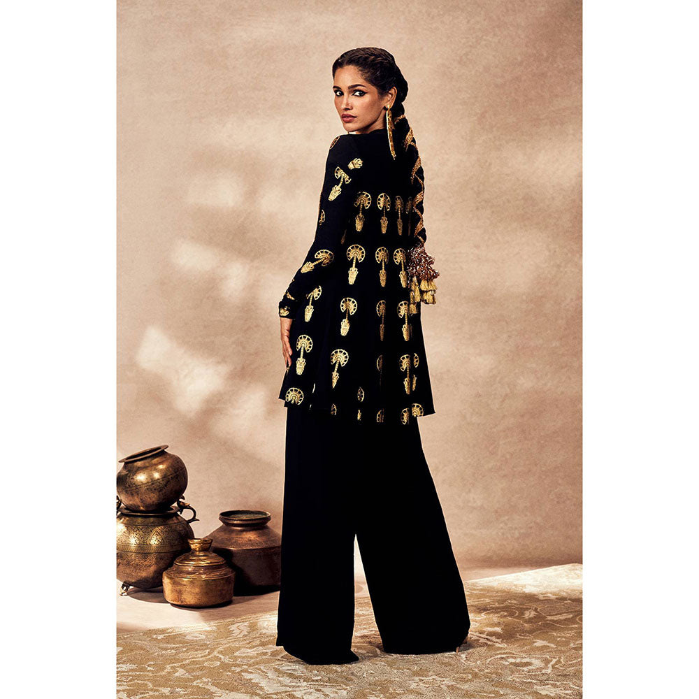 Masaba Black Traveller's Palm Tunic with Palazzo (Set of 2)