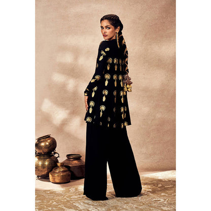 Masaba Black Traveller's Palm Tunic with Palazzo (Set of 2)