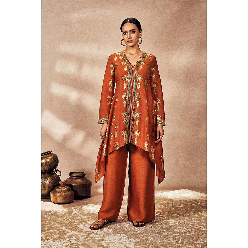 Masaba Rust Traveller's Palm Kurta with Palazzo (Set of 2)