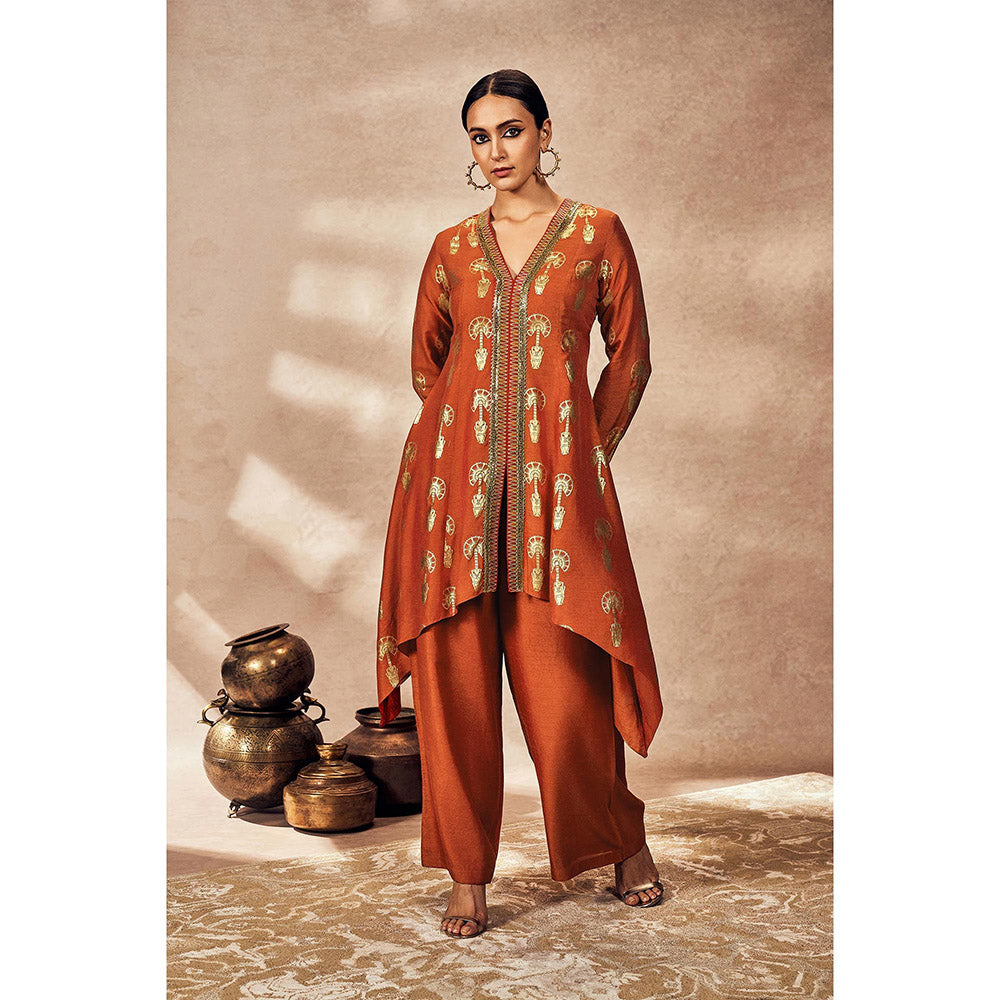 Masaba Rust Traveller's Palm Kurta with Palazzo (Set of 2)