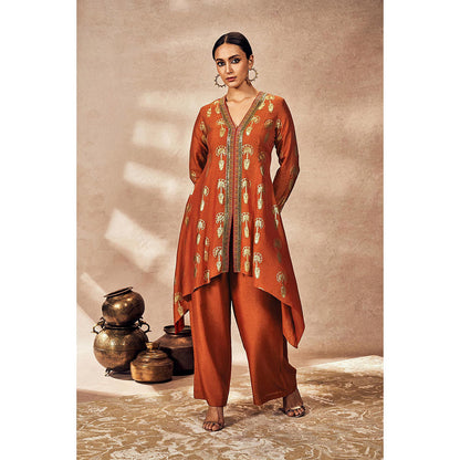 Masaba Rust Traveller's Palm Kurta with Palazzo (Set of 2)