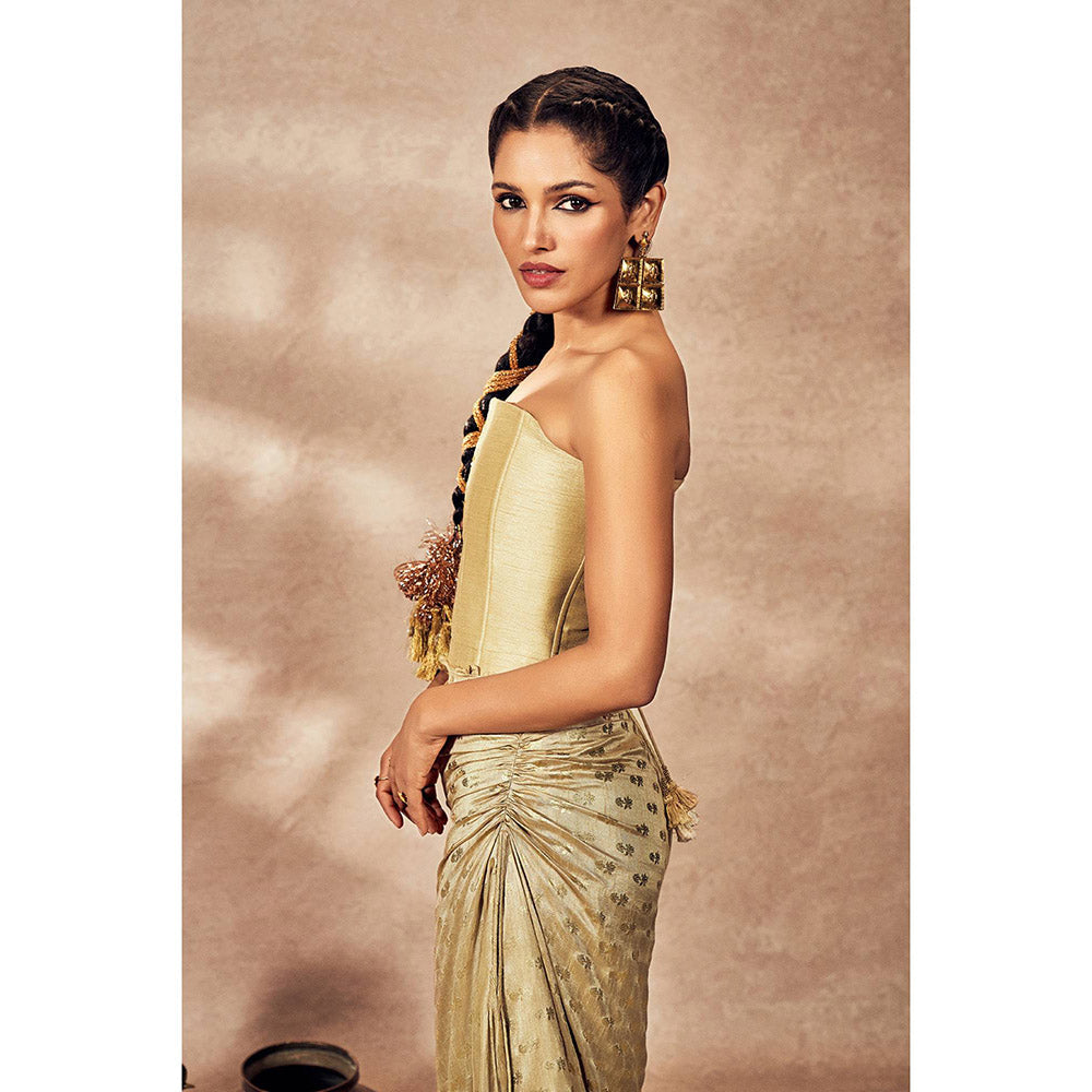 Masaba Beige Pixie Dust Top with Skirt and Dupatta (Set of 3)