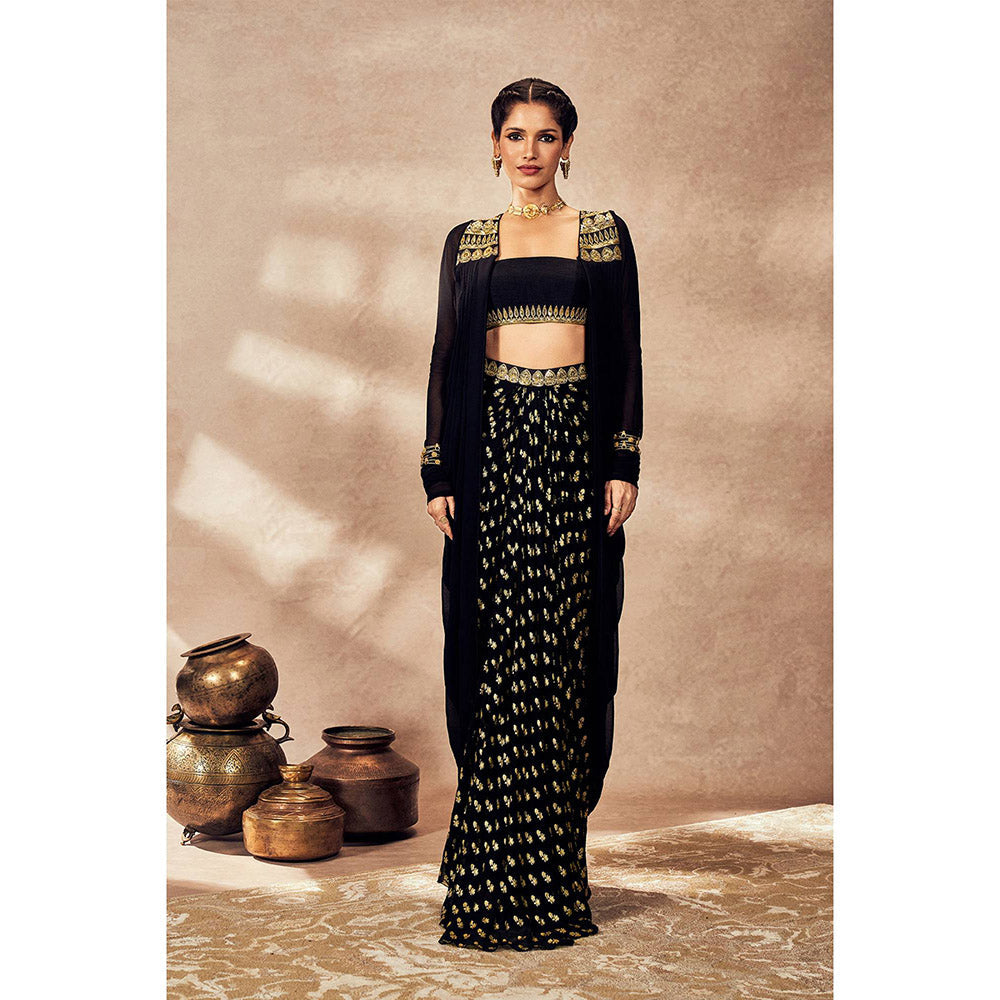Masaba Black Pixie Dust Skirt with Bustier and Jacket (Set of 3)