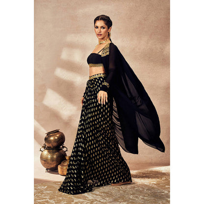 Masaba Black Pixie Dust Skirt with Bustier and Jacket (Set of 3)