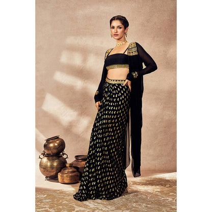 Masaba Black Pixie Dust Skirt with Bustier and Jacket (Set of 3)