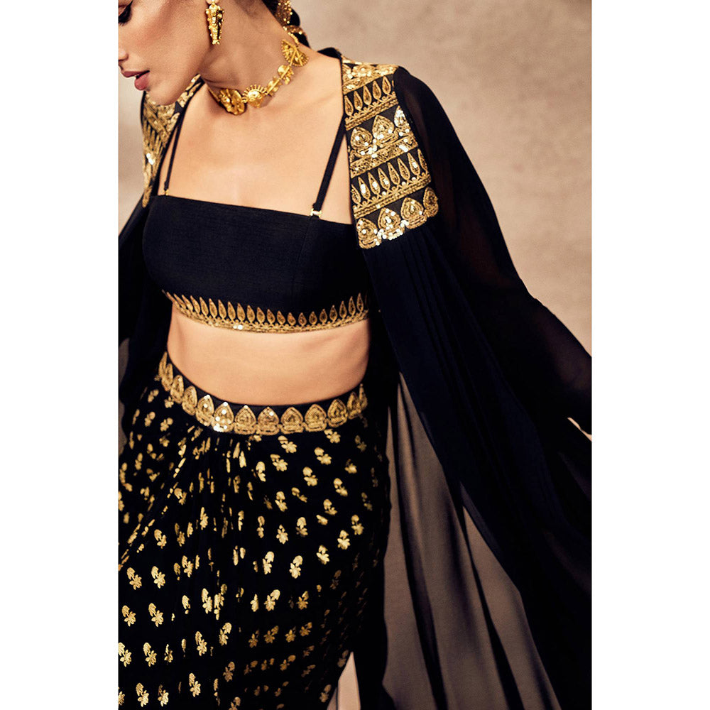 Masaba Black Pixie Dust Skirt with Bustier and Jacket (Set of 3)
