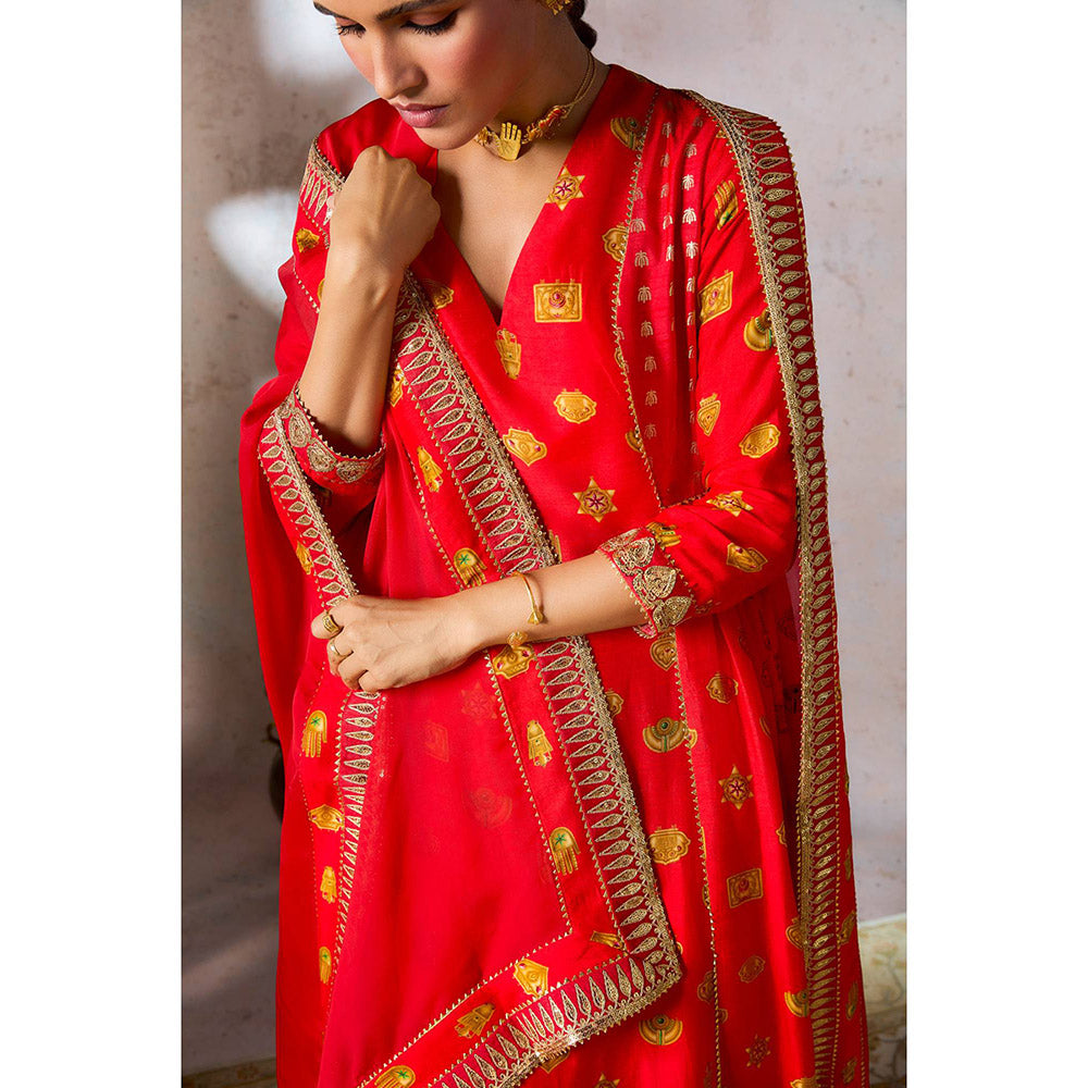 Masaba Red Trinkets Kurta with Palazzo and Dupatta (Set of 3)