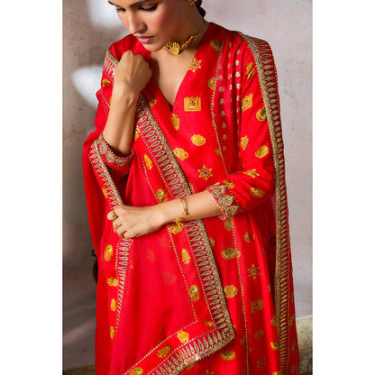 Masaba Red Trinkets Kurta with Palazzo and Dupatta (Set of 3)