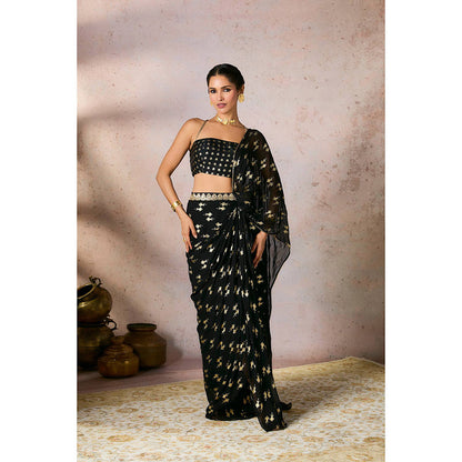 Masaba Black Mystic Drape Saree with Stitched Blouse
