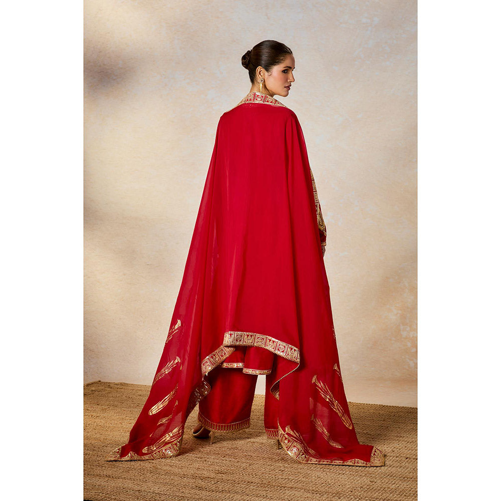 Masaba Red Whispering Lily Embroidered Kurta with Pant and Dupatta (Set of 3)
