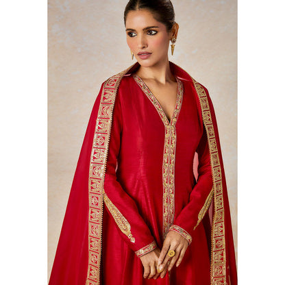 Masaba Red Whispering Lily Embroidered Kurta with Pant and Dupatta (Set of 3)