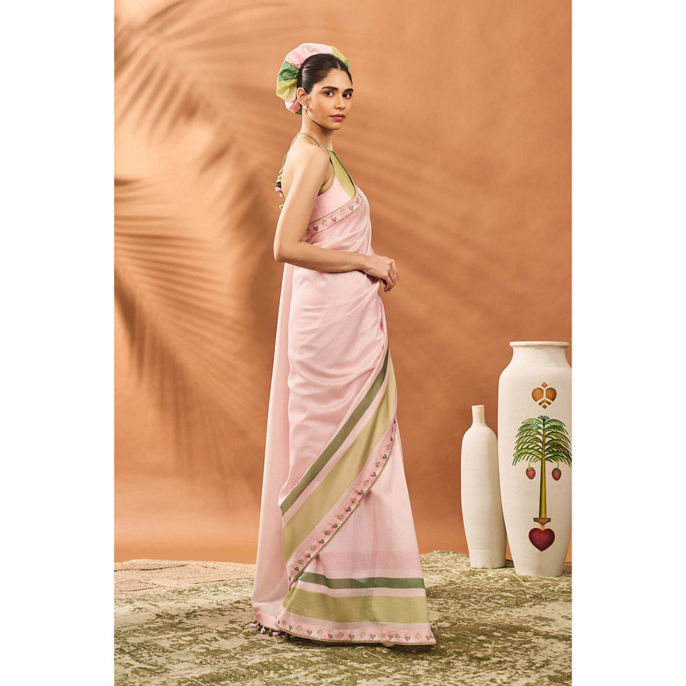 Masaba Pink Blooming Board Saree with Unstitched Blouse