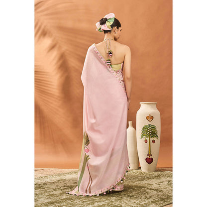 Masaba Pink Blooming Board Saree with Unstitched Blouse