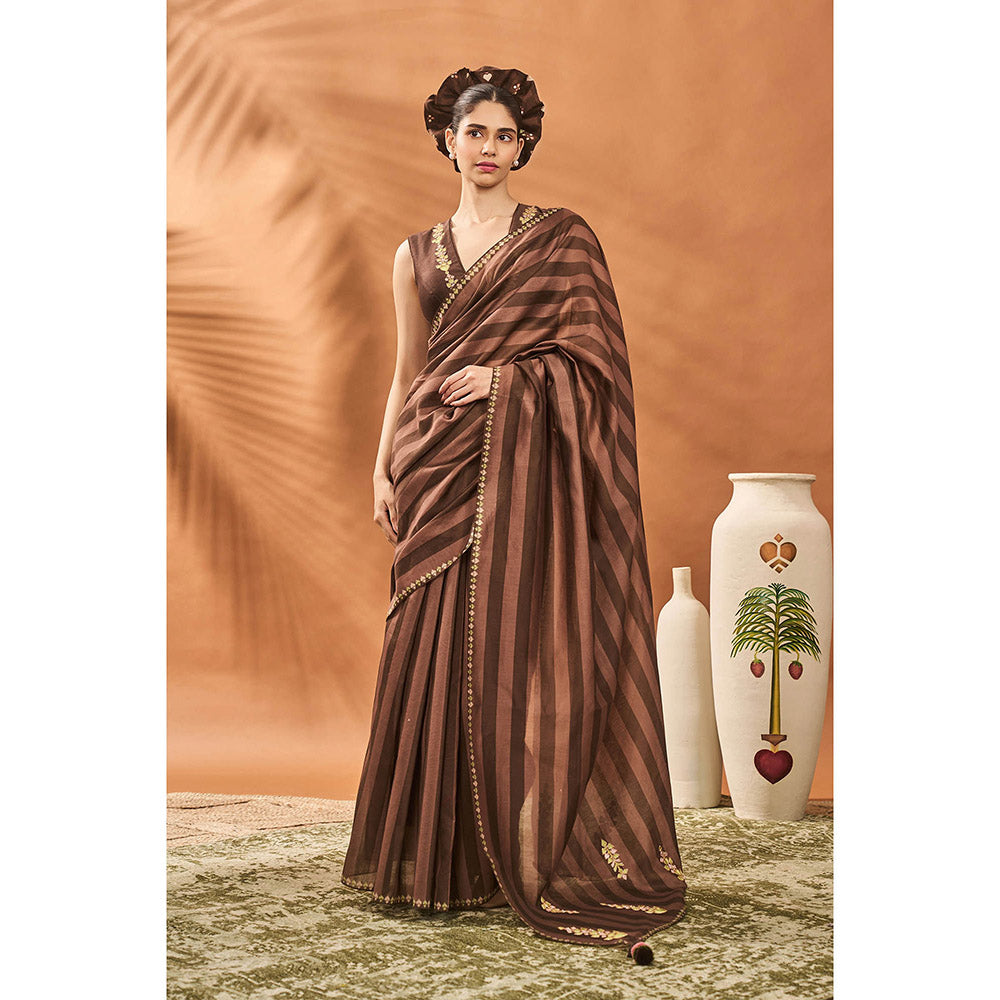 Masaba Brown Mocha Mosaic Saree with Unstitched Blouse