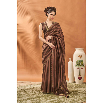 Masaba Brown Mocha Mosaic Saree with Unstitched Blouse