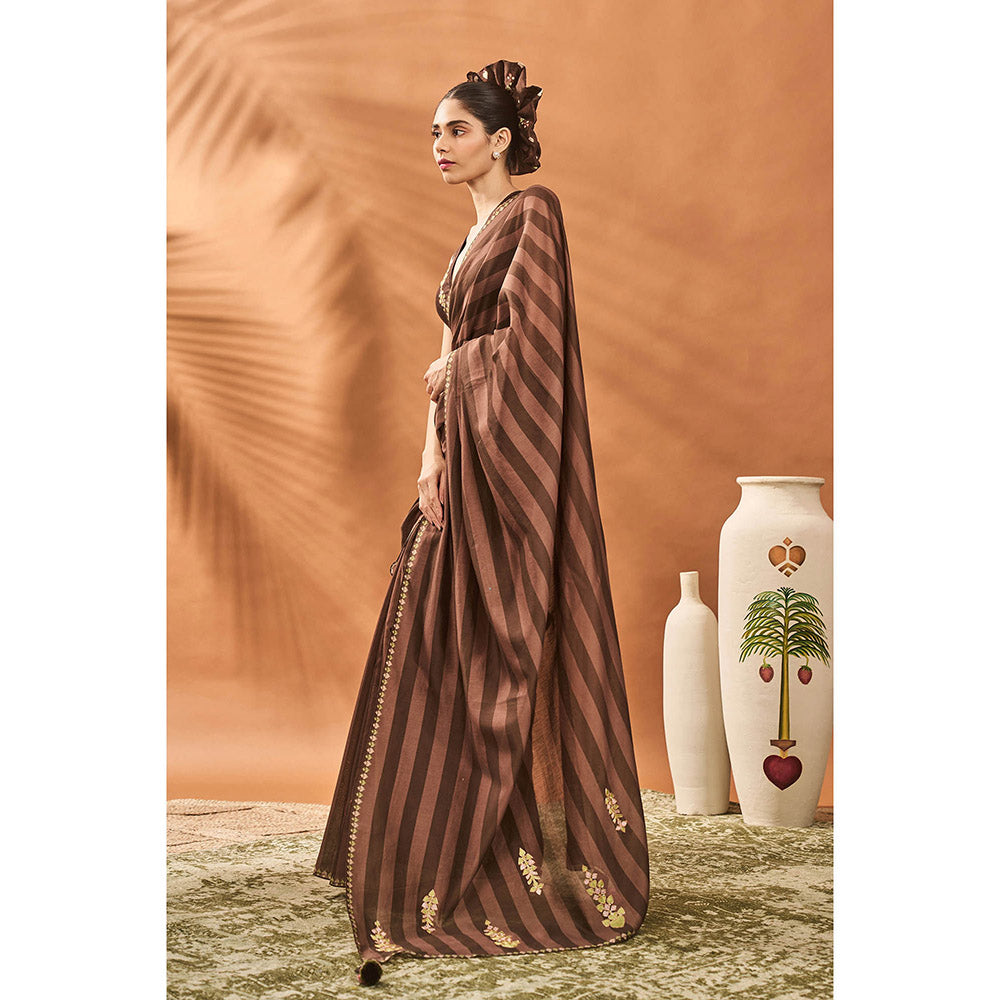 Masaba Brown Mocha Mosaic Saree with Unstitched Blouse