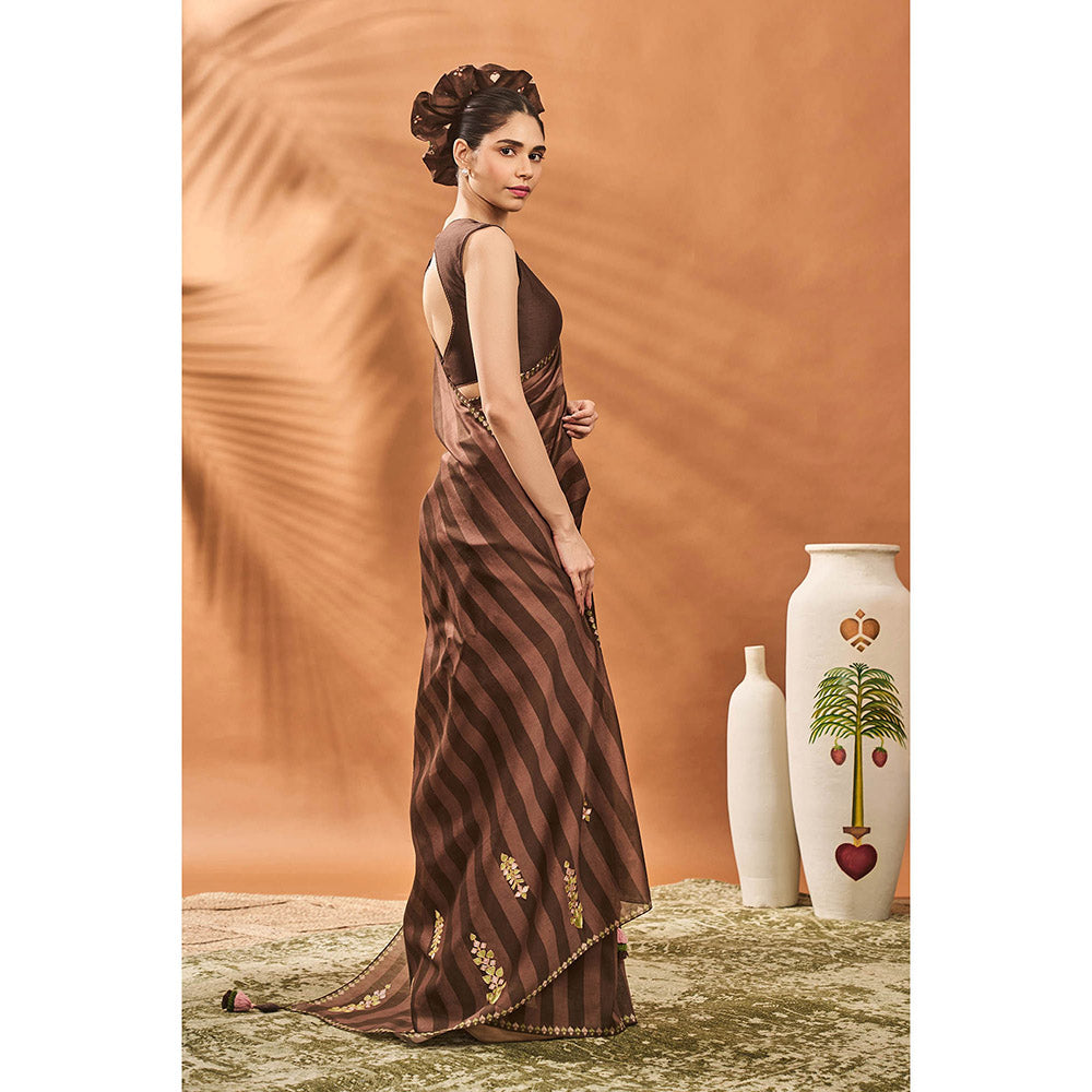 Masaba Brown Mocha Mosaic Saree with Unstitched Blouse