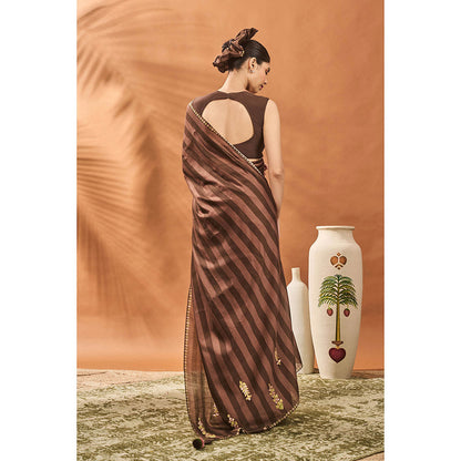 Masaba Brown Mocha Mosaic Saree with Unstitched Blouse
