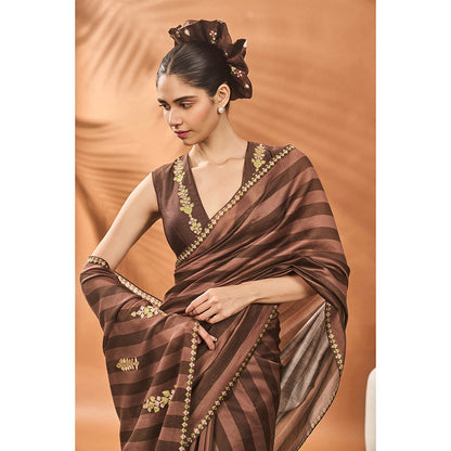 Masaba Brown Mocha Mosaic Saree with Unstitched Blouse