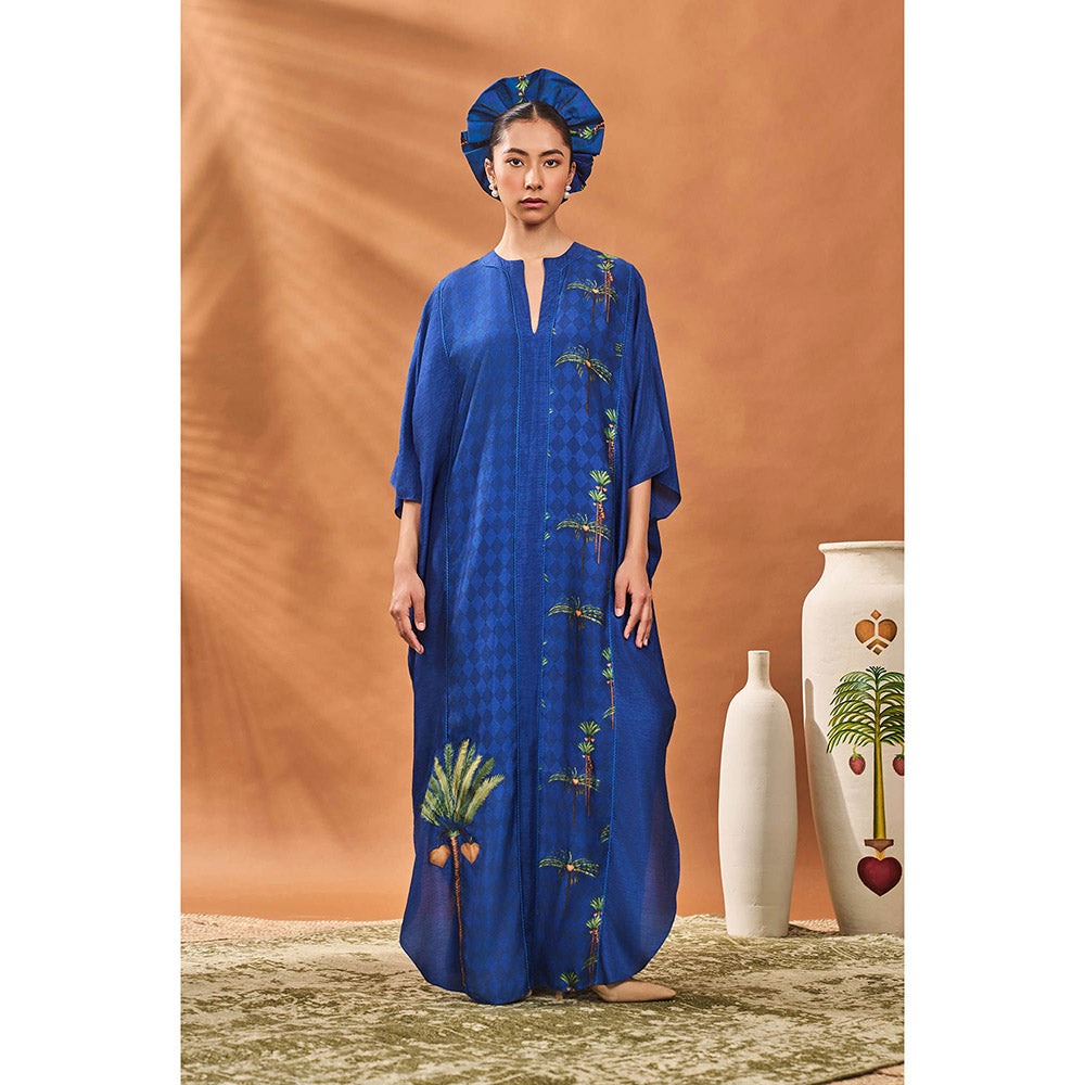 Masaba Navy Blue Navy Blooming Board Kaftan Dress