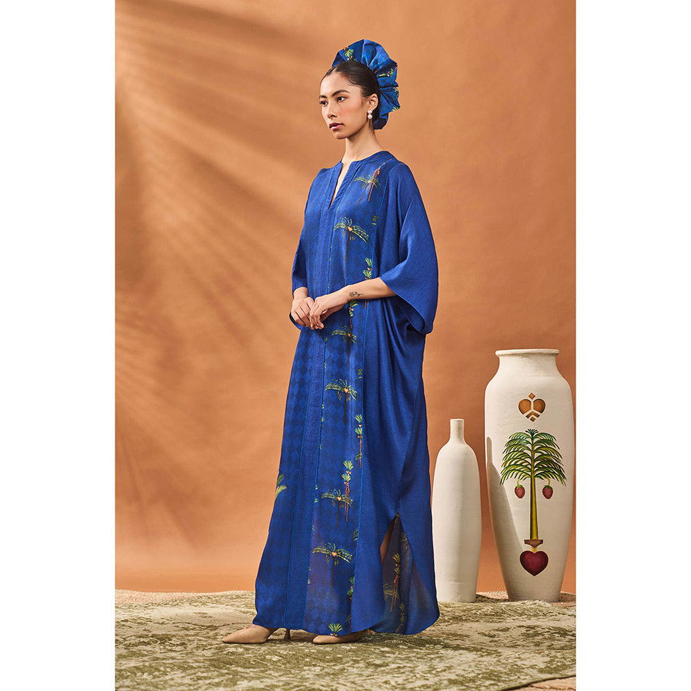 Masaba Navy Blue Navy Blooming Board Kaftan Dress
