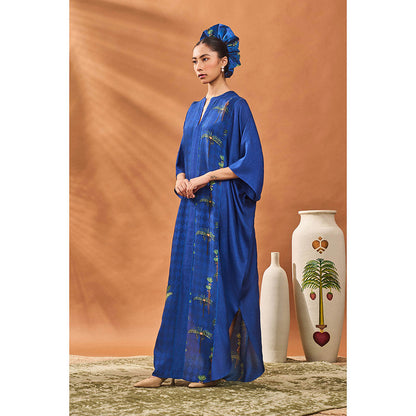 Masaba Navy Blue Navy Blooming Board Kaftan Dress