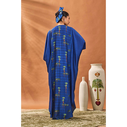 Masaba Navy Blue Navy Blooming Board Kaftan Dress