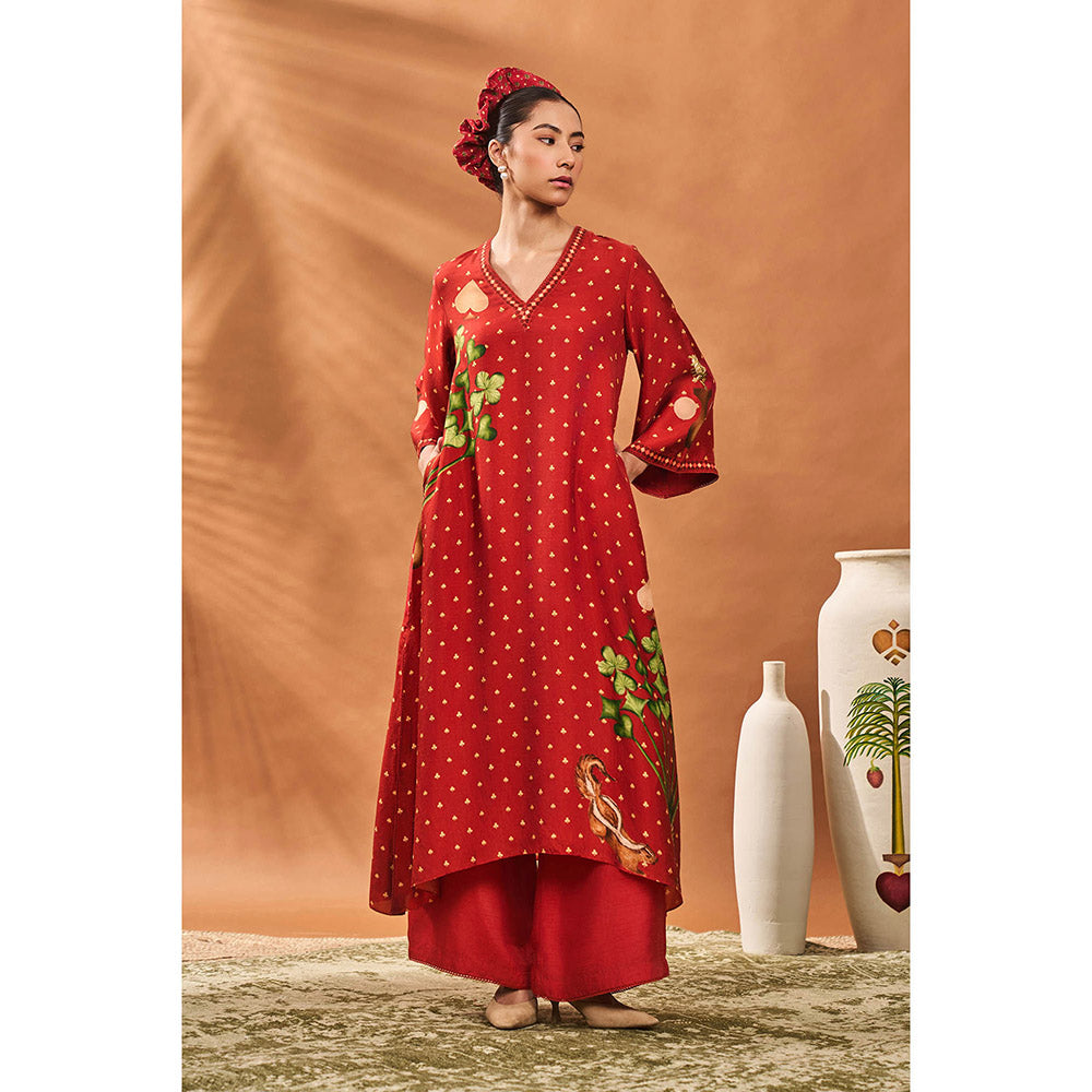 Masaba Red Spade Blossom Kurta with Palazzo (Set of 2)