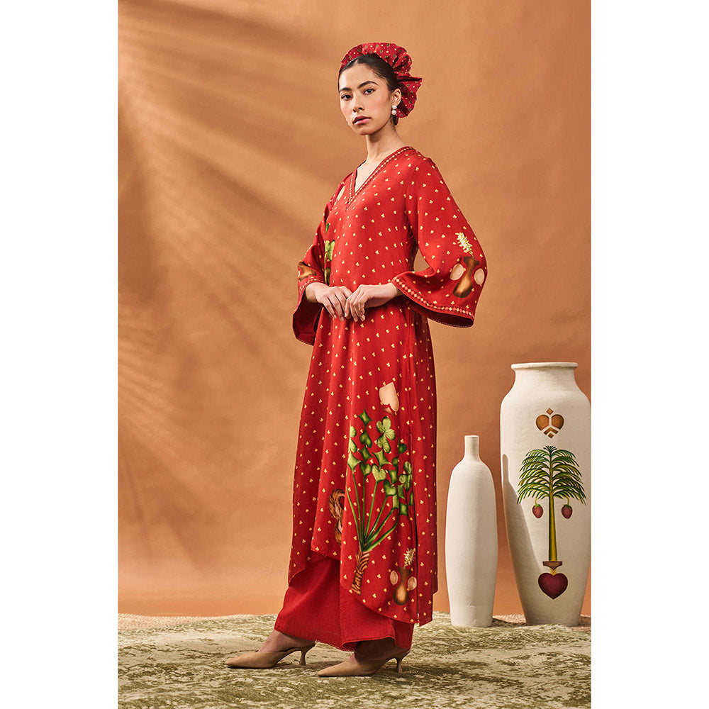 Masaba Red Spade Blossom Kurta with Palazzo (Set of 2)