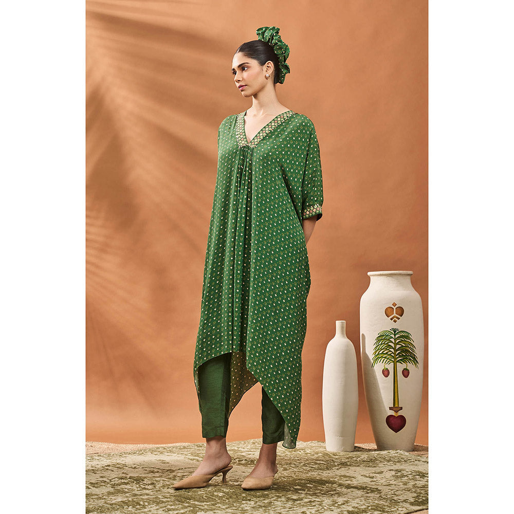 Masaba Green Tree Of Hearts Kaftan with Pant (Set of 2)