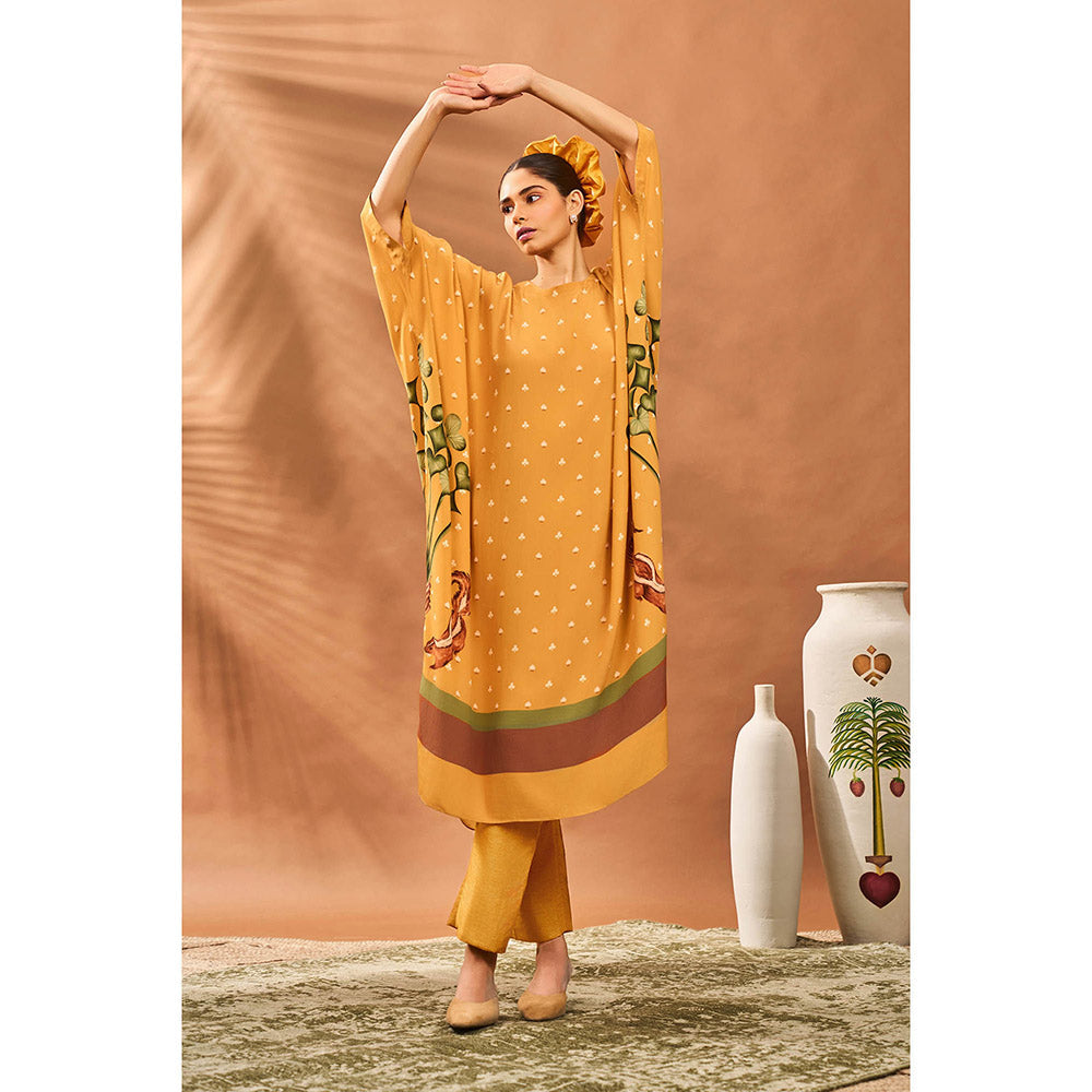 Masaba Yellow Spades Blossom Kaftan with Pant (Set of 2)
