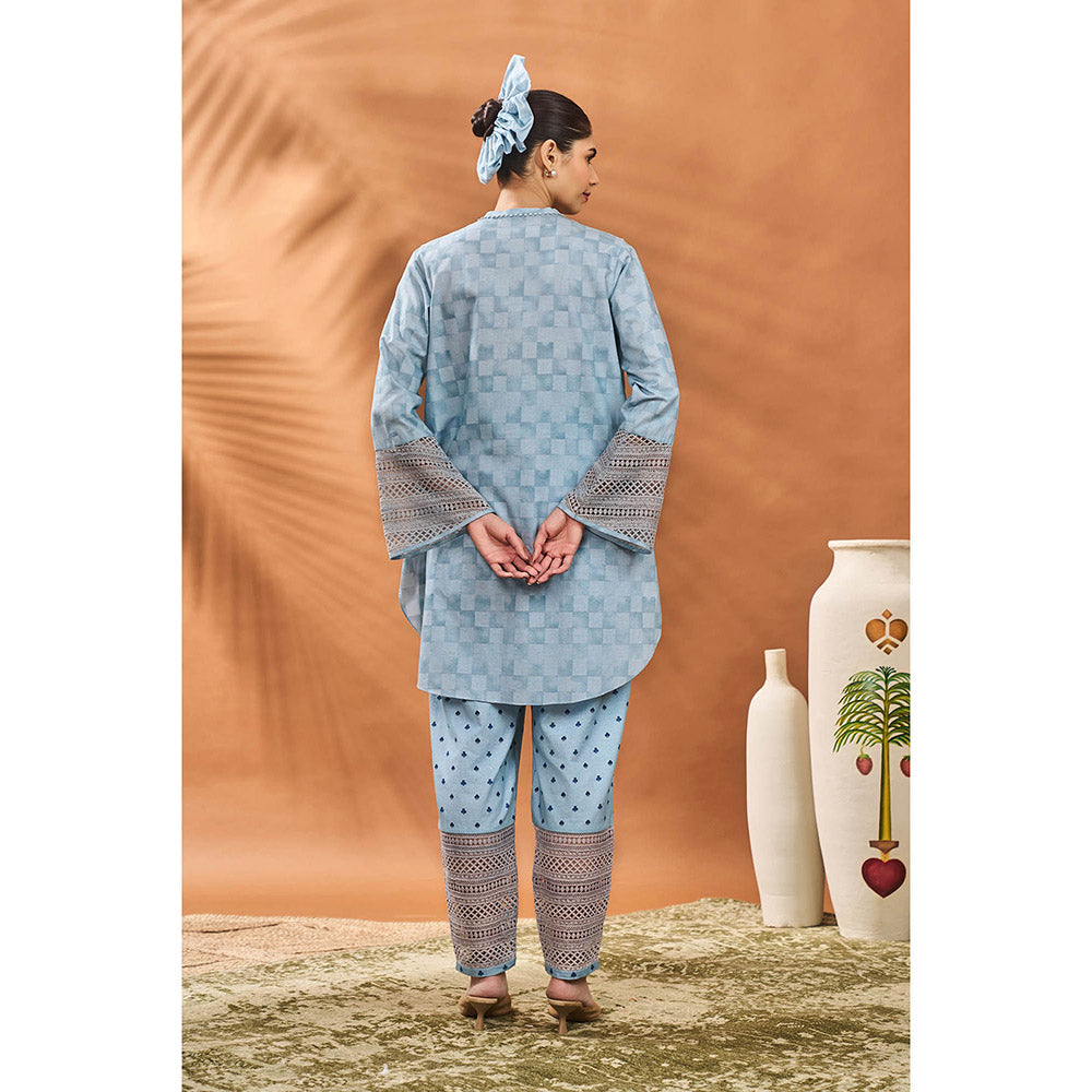 Masaba Blue Blooming Board Tunic with Pant (Set of 2)