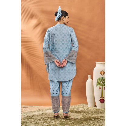 Masaba Blue Blooming Board Tunic with Pant (Set of 2)