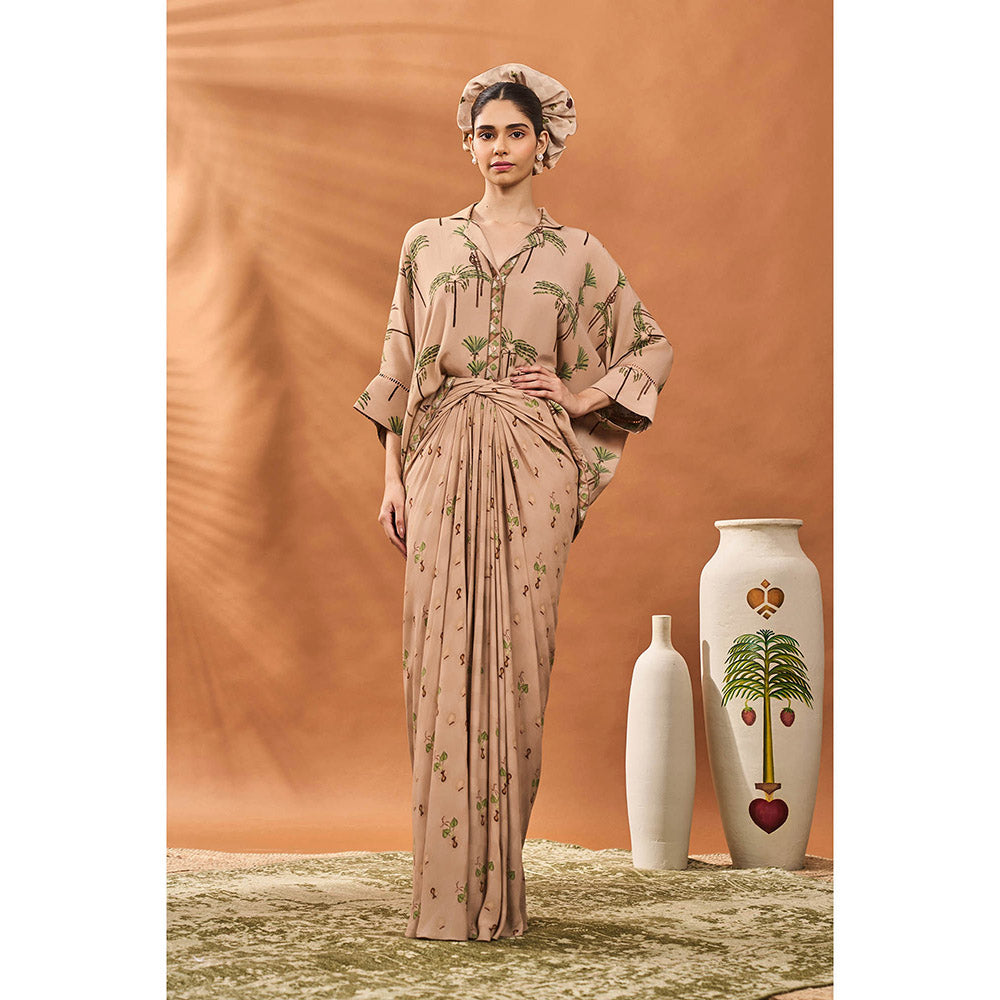 Masaba Beige Blooming Board Shirt with Skirt (Set of 2)