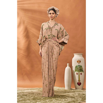 Masaba Beige Blooming Board Shirt with Skirt (Set of 2)