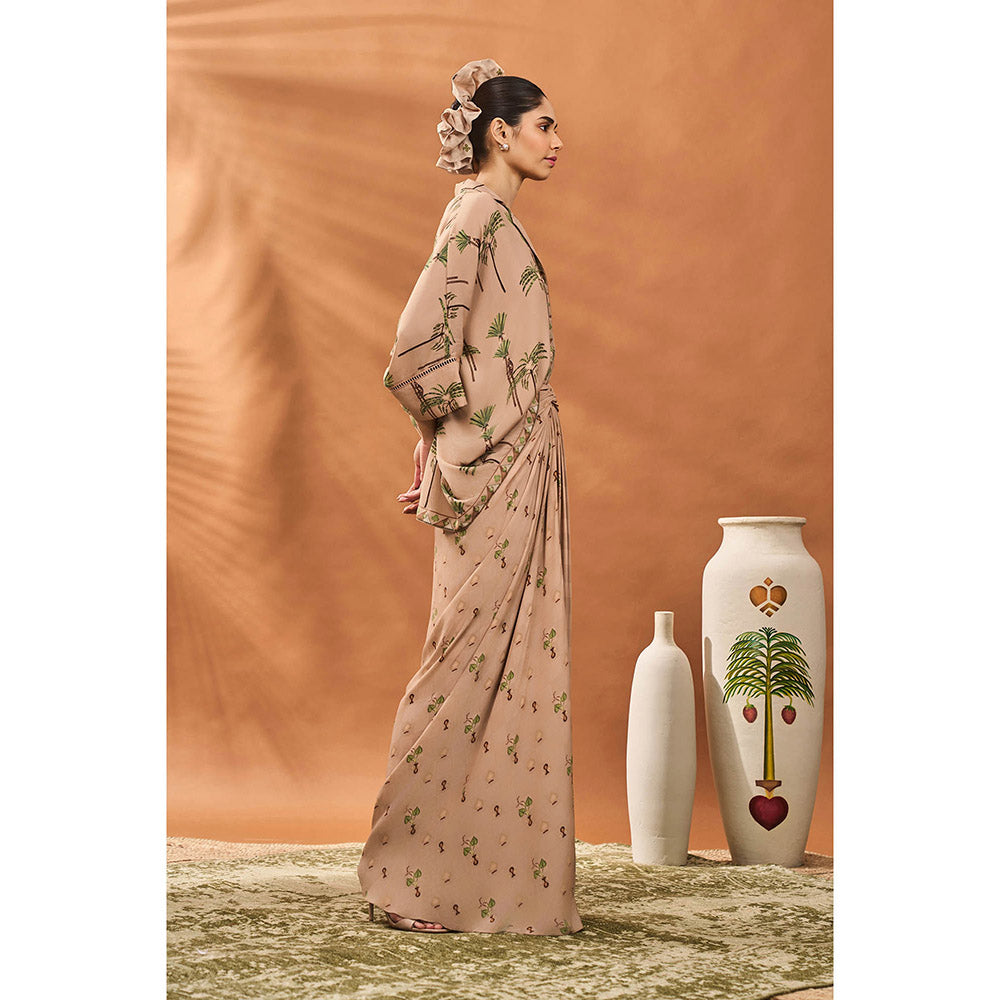 Masaba Beige Blooming Board Shirt with Skirt (Set of 2)