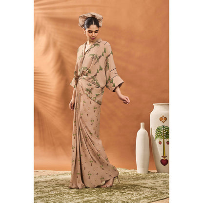 Masaba Beige Blooming Board Shirt with Skirt (Set of 2)