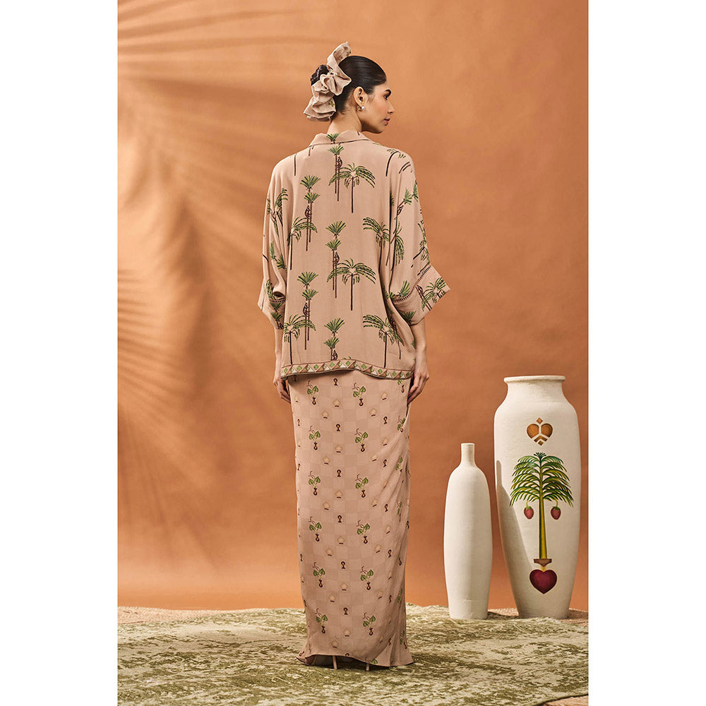 Masaba Beige Blooming Board Shirt with Skirt (Set of 2)
