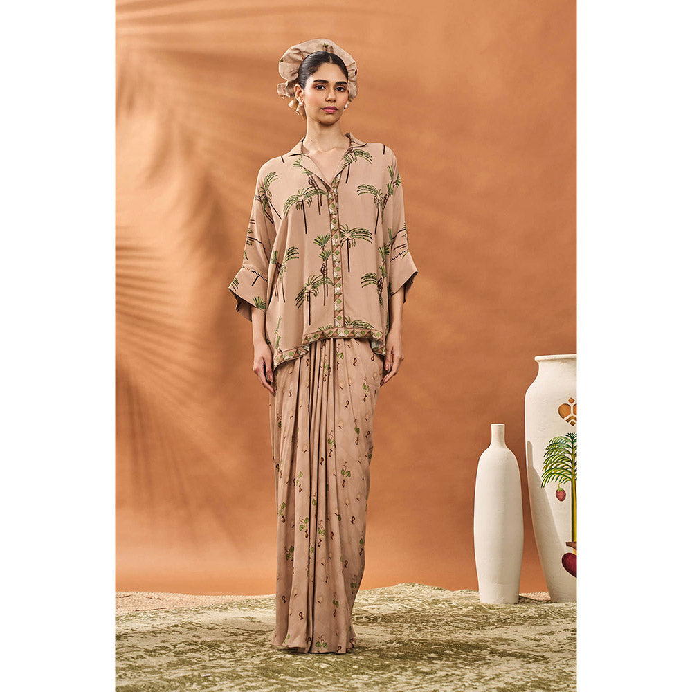 Masaba Beige Blooming Board Shirt with Skirt (Set of 2)