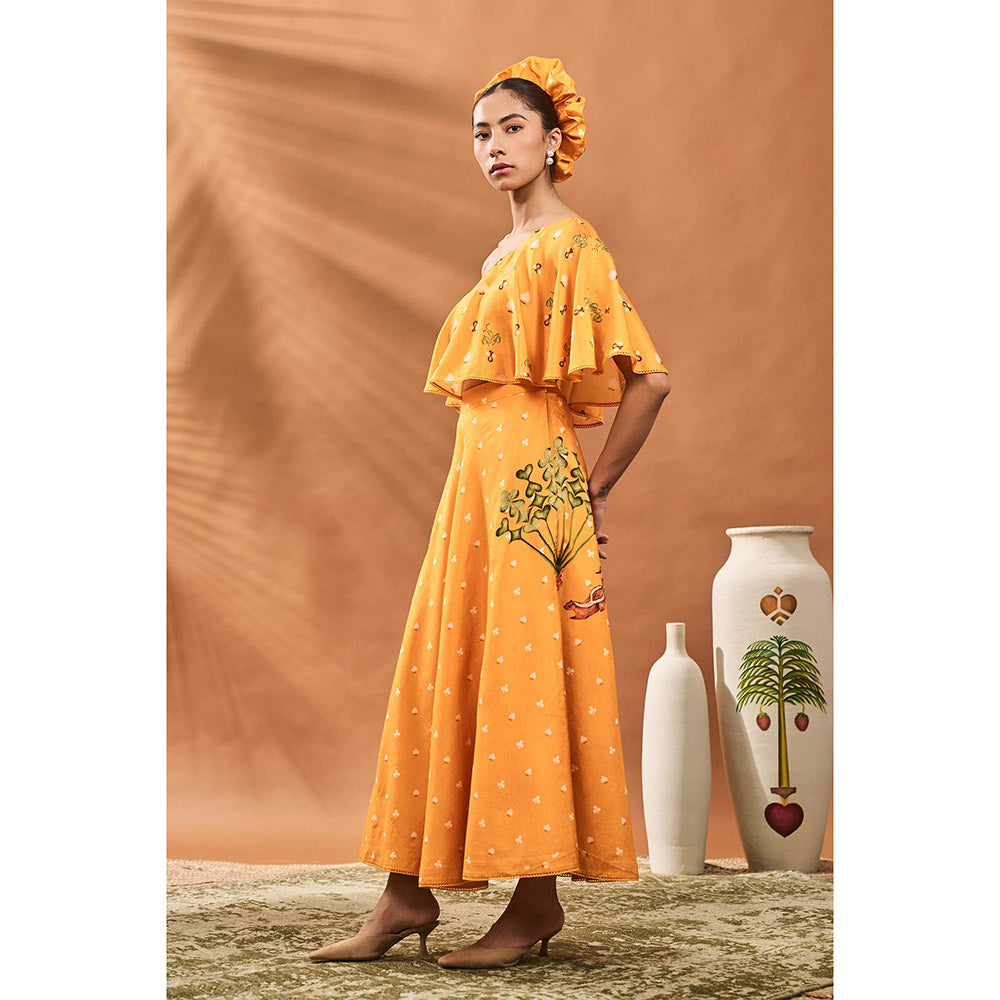 Masaba Yellow Spade Blossom Top with Skirt (Set of 2)