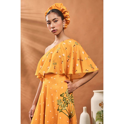Masaba Yellow Spade Blossom Top with Skirt (Set of 2)